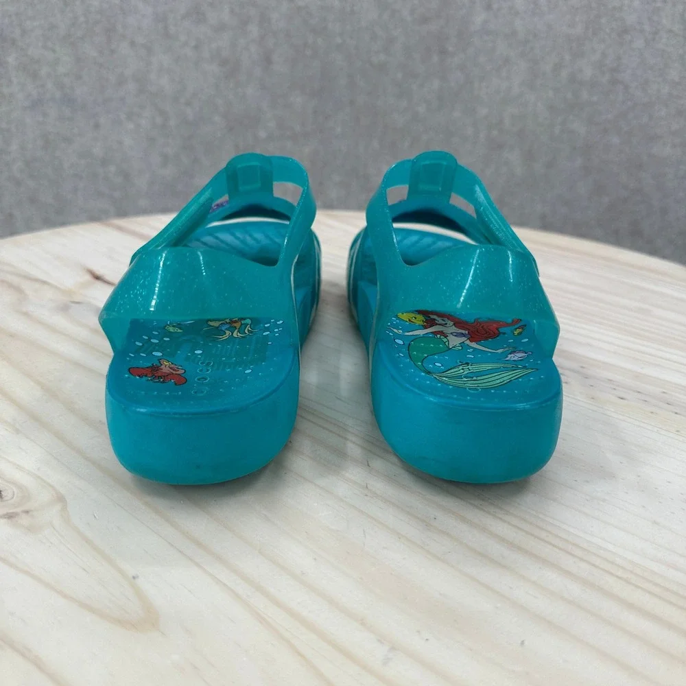 Crocs Isabella Sandals Girls Size J3 Teal Little Mermaid Ariel Glitter Jelly